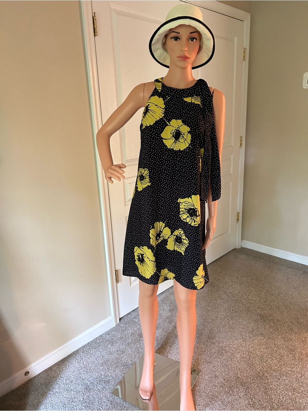 Taylor dark blue Dress with Yellow Floral Print